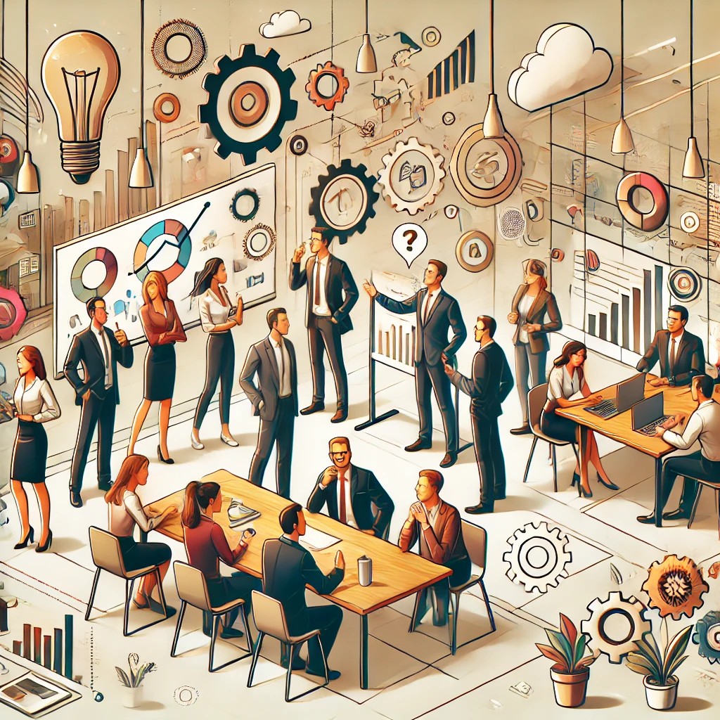 Dall·e 2025-02-03 10.50.58 - An Engaging Digital Illustration Representing Workplace Relationships. The Image Features A Diverse Group Of Professionals In An Office Setting, Engag
